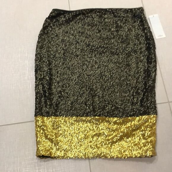DownEast stretch pine and gold sequin skirt NWT, M - Picture 1 of 3